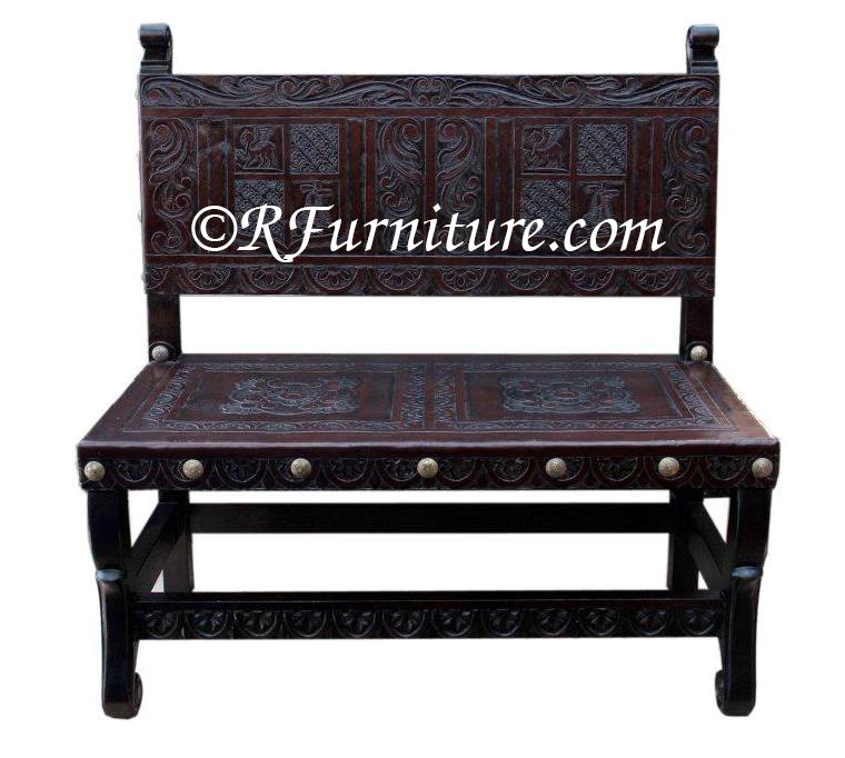 hand tooled leather bench heraldry