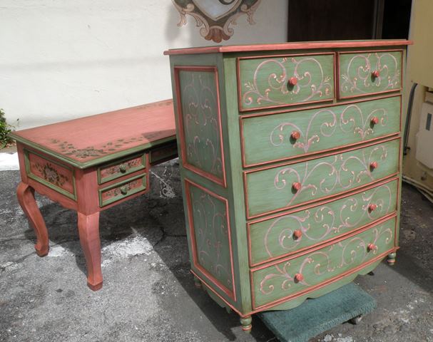 French Country Furniture, bow green dresser