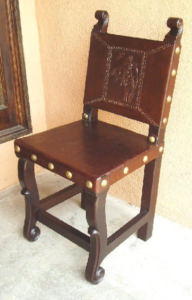 hand tooled leather Spanish Colonial kitchen chair buckin' bronco