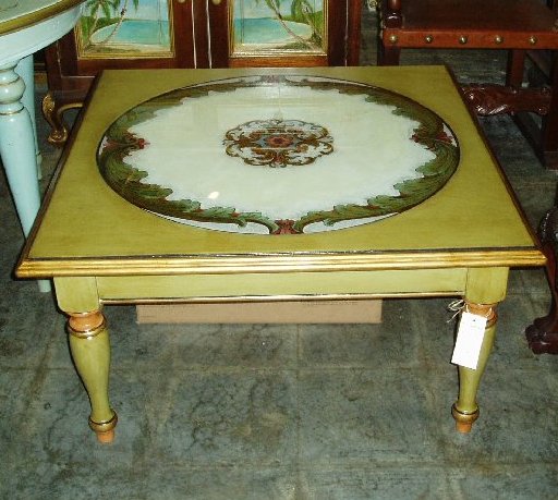 Reverse painted glass coffee table