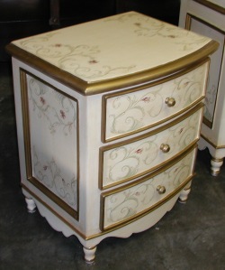 hand painted bow nightstand with scrolls