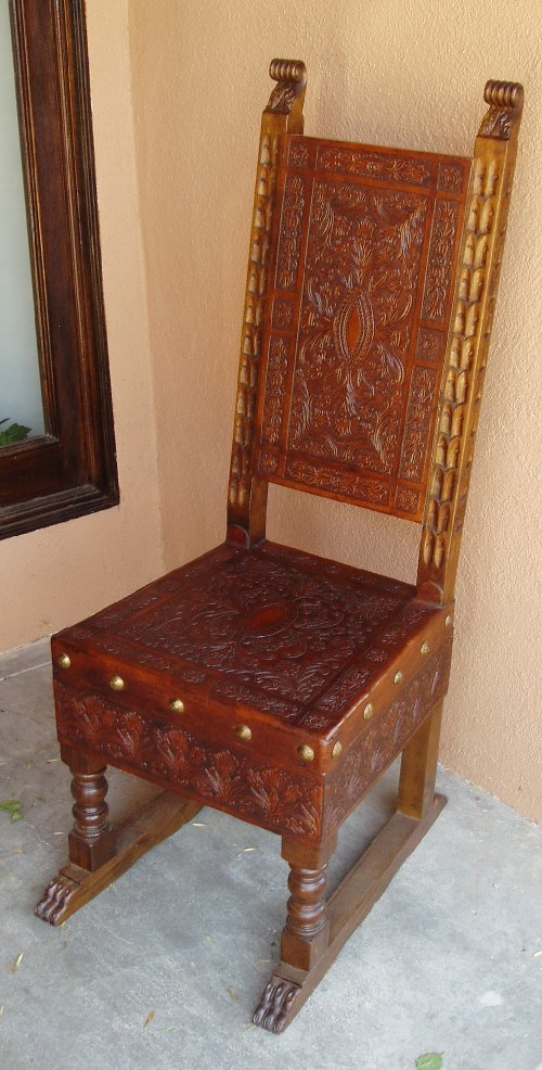 Italian Revival chair, Reproduction Renaissance Period Hand Tooled Leather chair