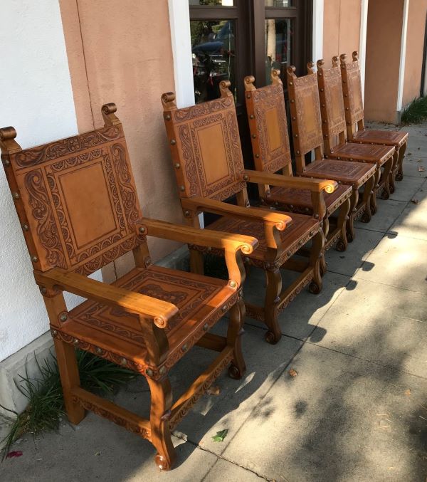 Italian Revival chair, Hand Tooled Leather Chairs