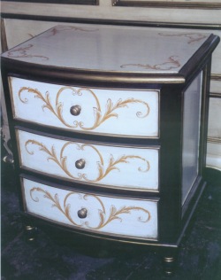 hand painted bow nightstand with scrolls