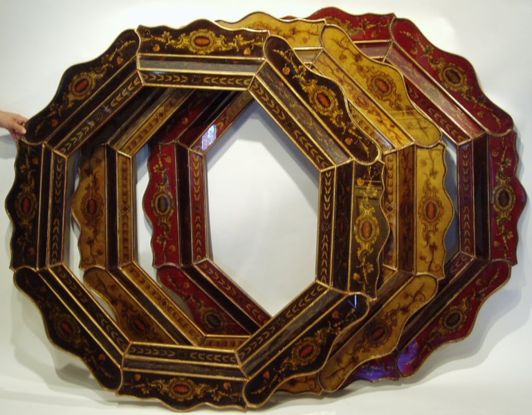 medallian reverse painted glass mirrors, large Peruvian Mirrors