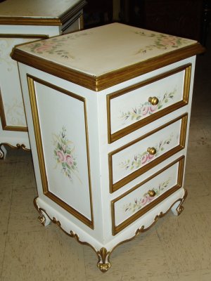 hand painted white nightstand with roses