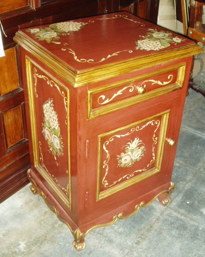 hand painted nightstand with red floral