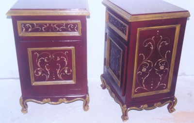 spanish red nightstand with scrolls