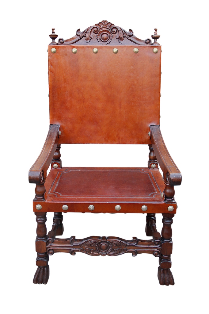 Spanish Friar Leather Armchair, italian revival
