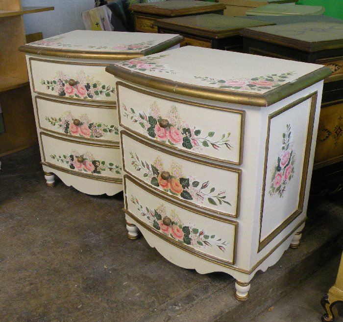 hand painted bow nightstand with mixed floral design