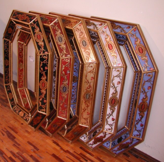 octagonal reverse painted glass mirrors, Peruvian Mirrors